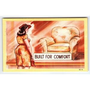 Vintage 1950s Linen Comic Postcard 'Built for Comfort' Woman & Chair